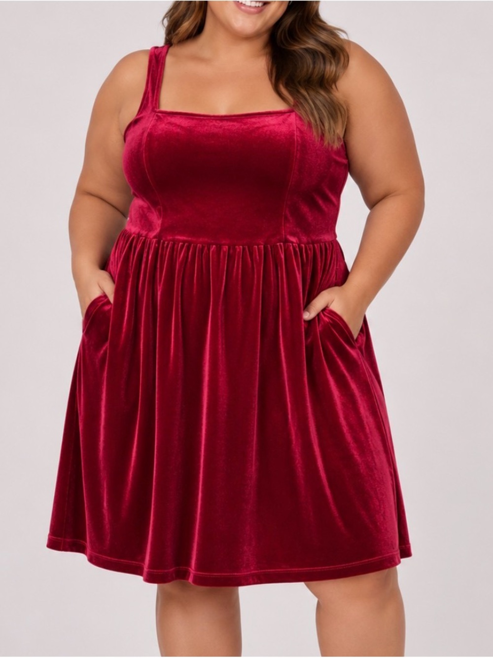 Old Navy Ruby Red Velvet Square Neck Fit & Flare Holiday Dress Christmas SZ XL